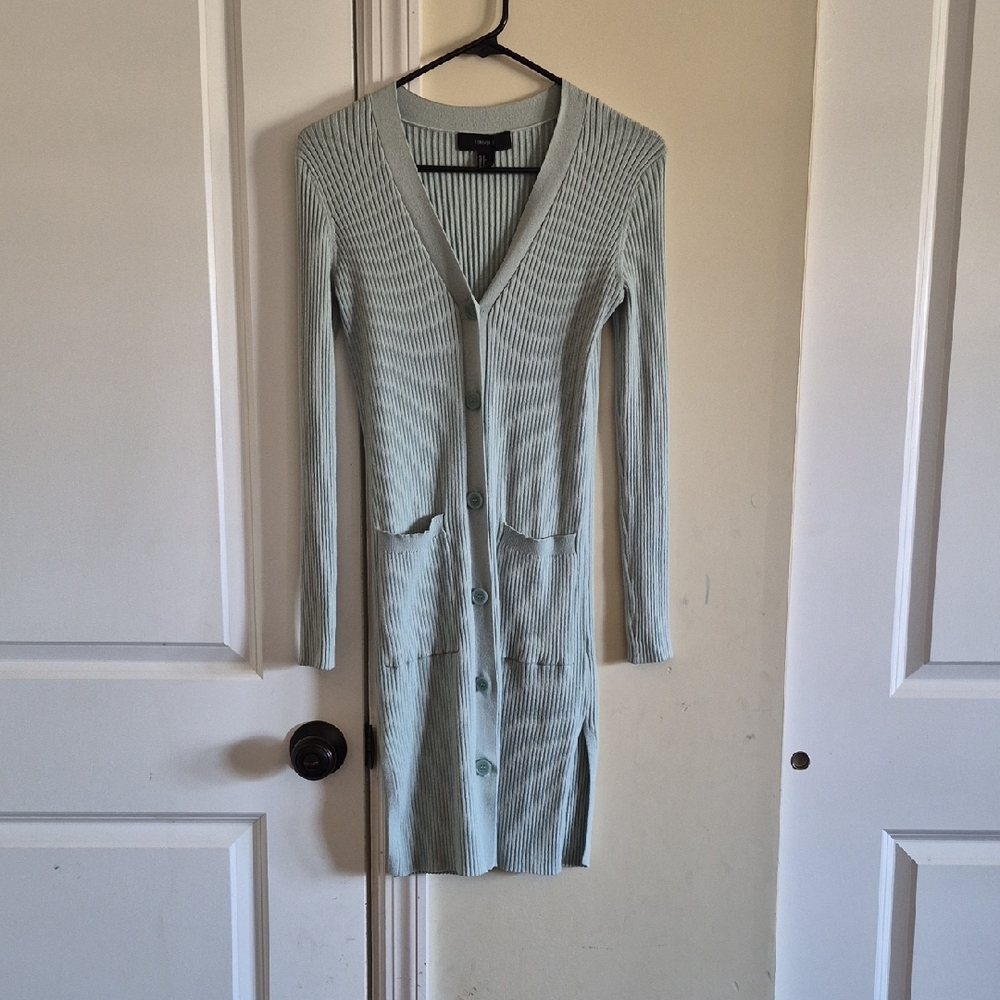 Forever 21 Light Sage Ribbed Button-Front Long Cardigan